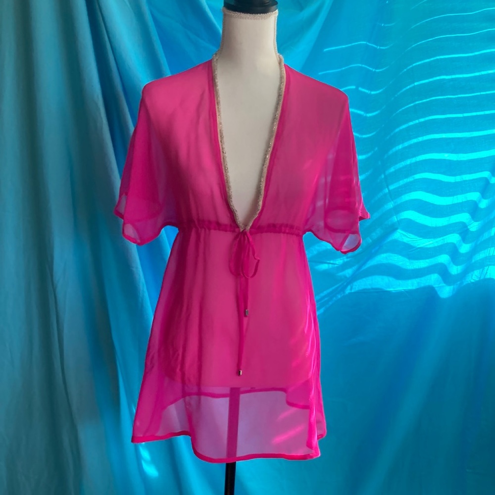 Pink silk beaded swimsuit cover